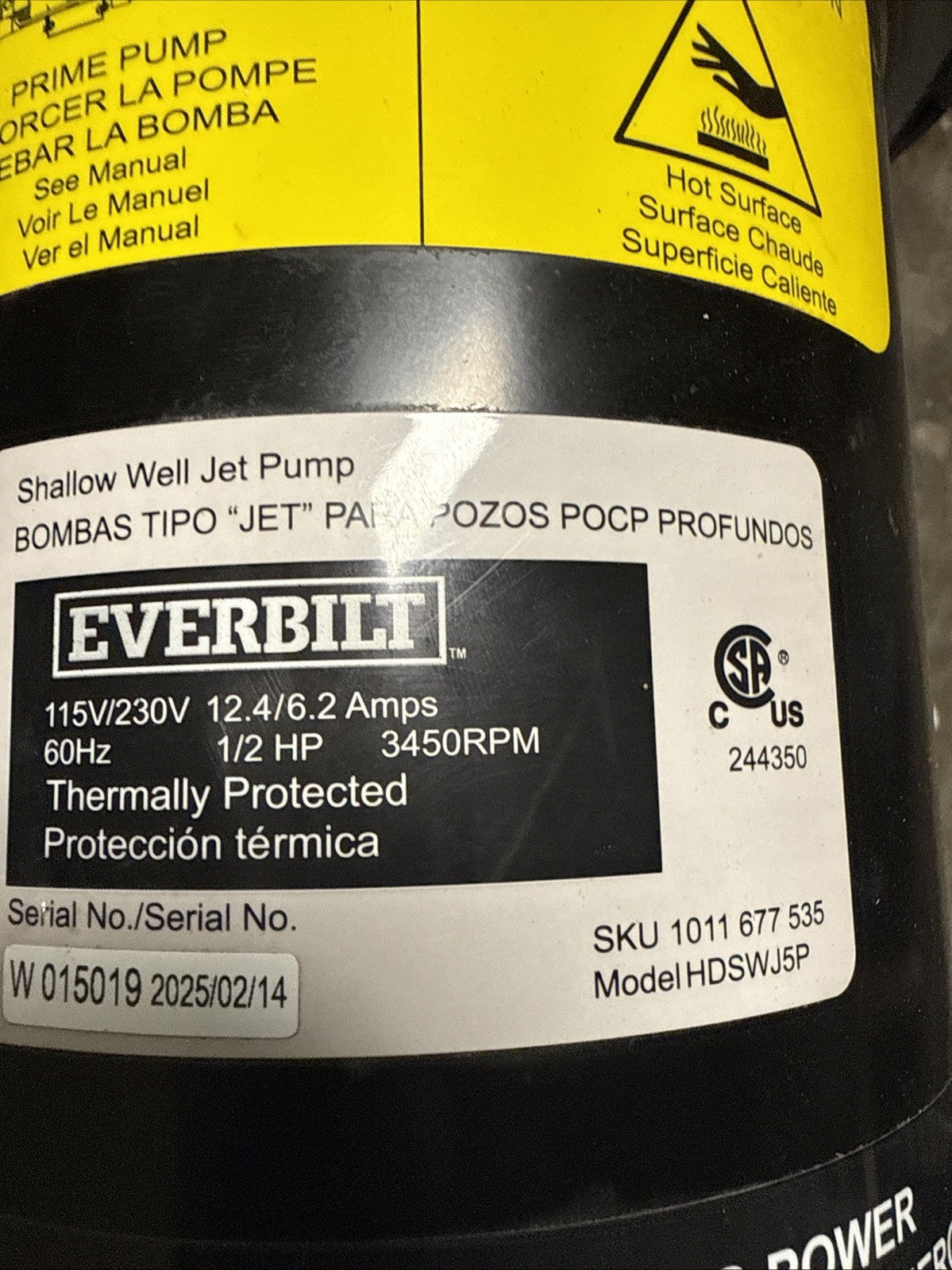 Everbilt 1/2 HP Shallow Well Jet Pump 1011677535.  **Read  Description**