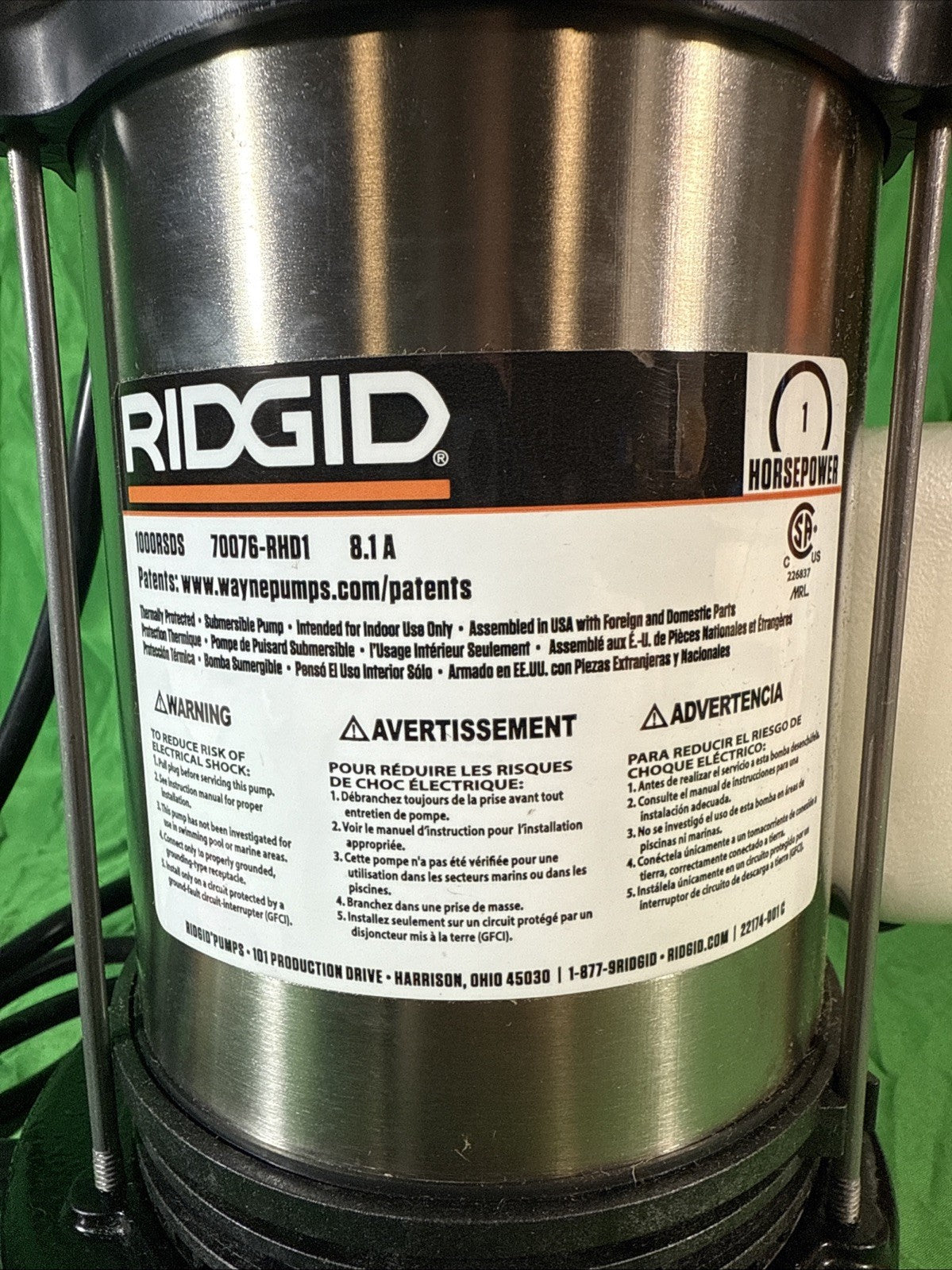 New RIDGID 1 HP Stainless Steel Dual Suction Sump Pump NEW OPEN BOX
