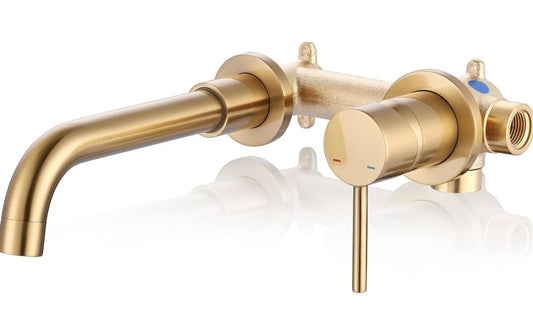 Wall Mount Bathroom Faucet - ARCORA Brushed Gold Bathroom Sink Faucet