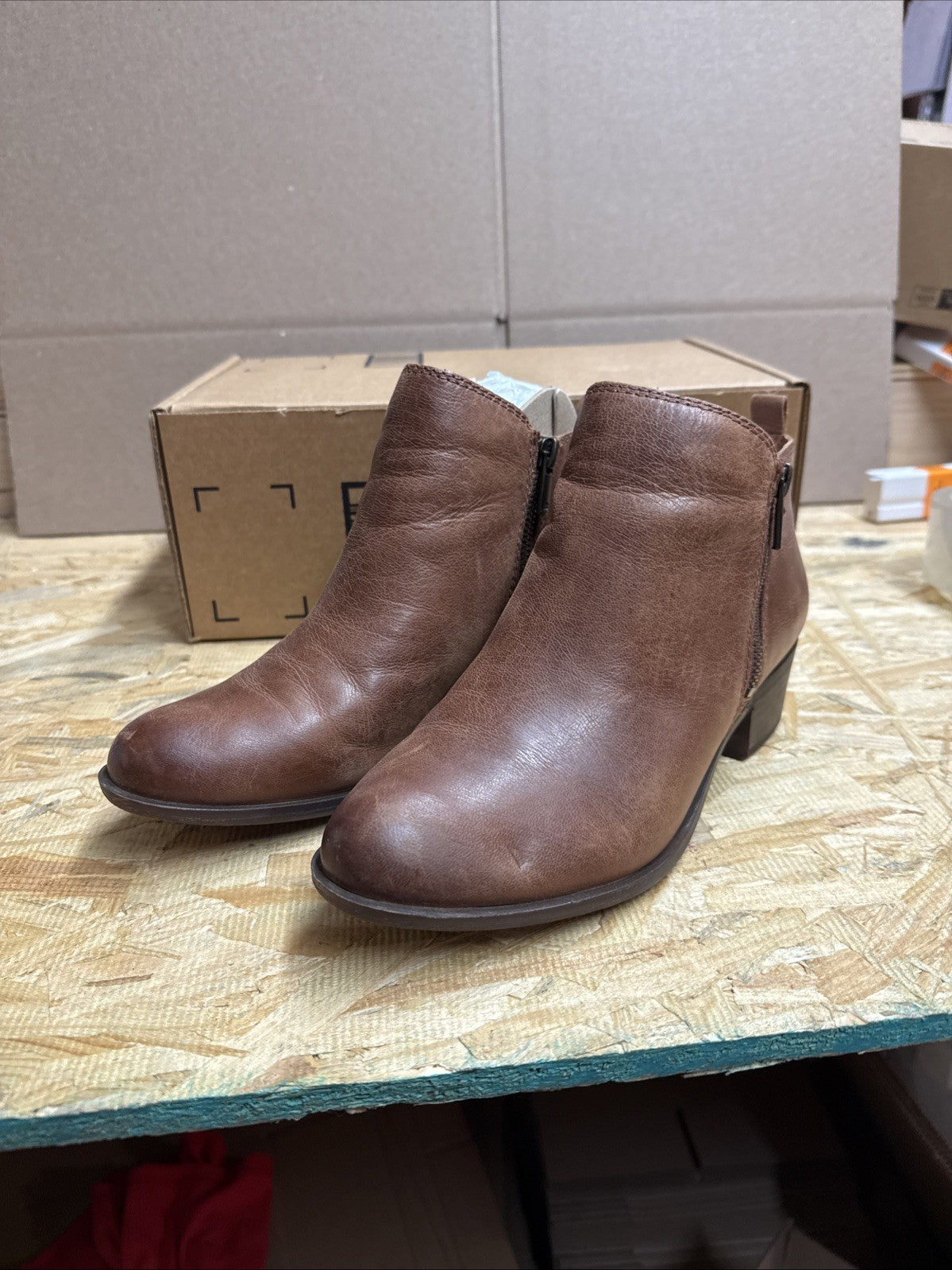 Lucky Brand Women's Basel Ankle Bootie Brownstone Leather Ankle Boots Size 8W