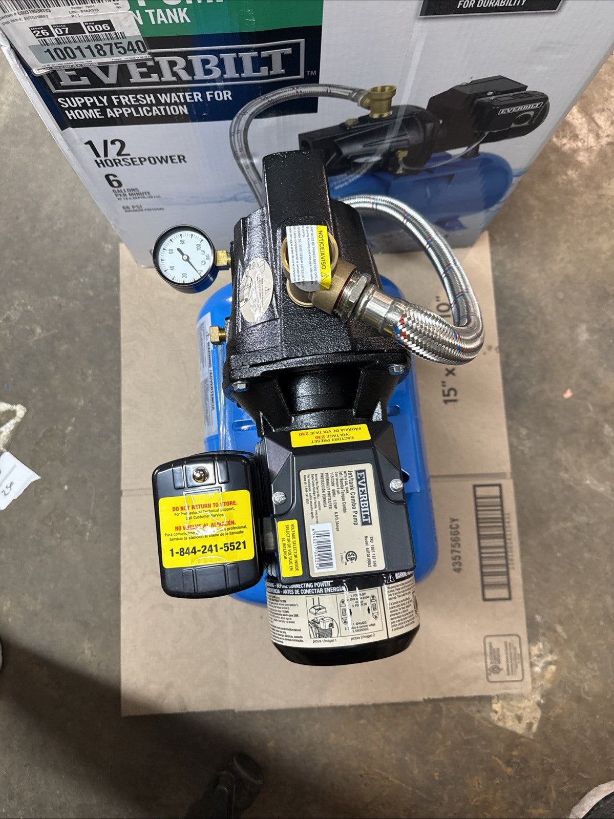 Everbilt 1/2 HP Shallow Well Jet Pump with 6 Gallon Tank AUTOJ100A2 NEW Open Box