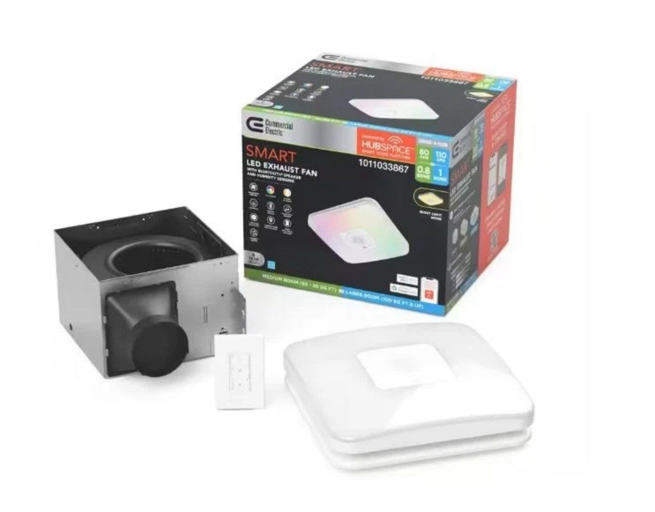 Commercial Electric 80/110 CFM Ceiling Exhaust Fan LED Bluetooth Speaker BF1112