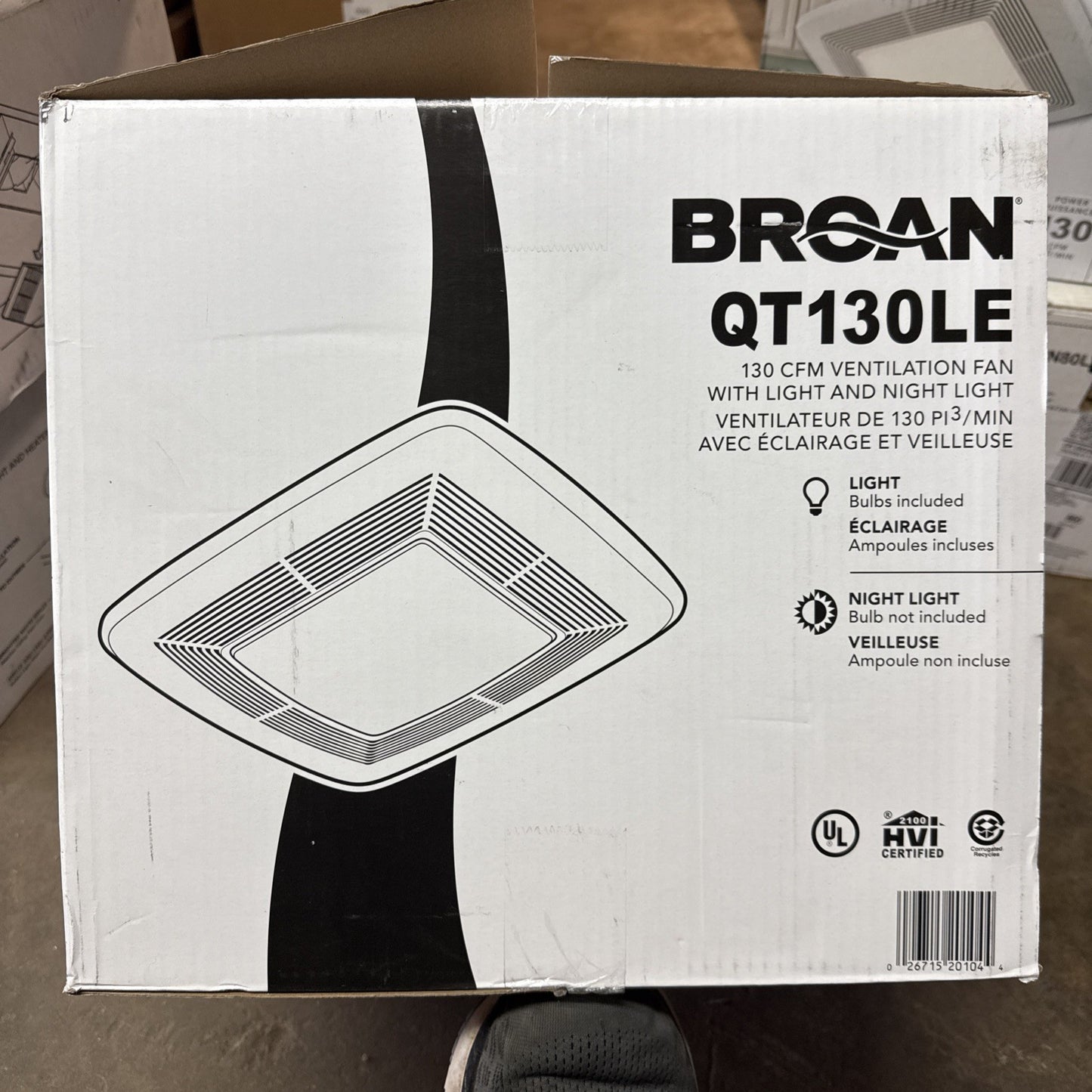 Broan QT130LE 130 CFM 1.5 Sone Ceiling Mounted Bathroom Exhaust - White