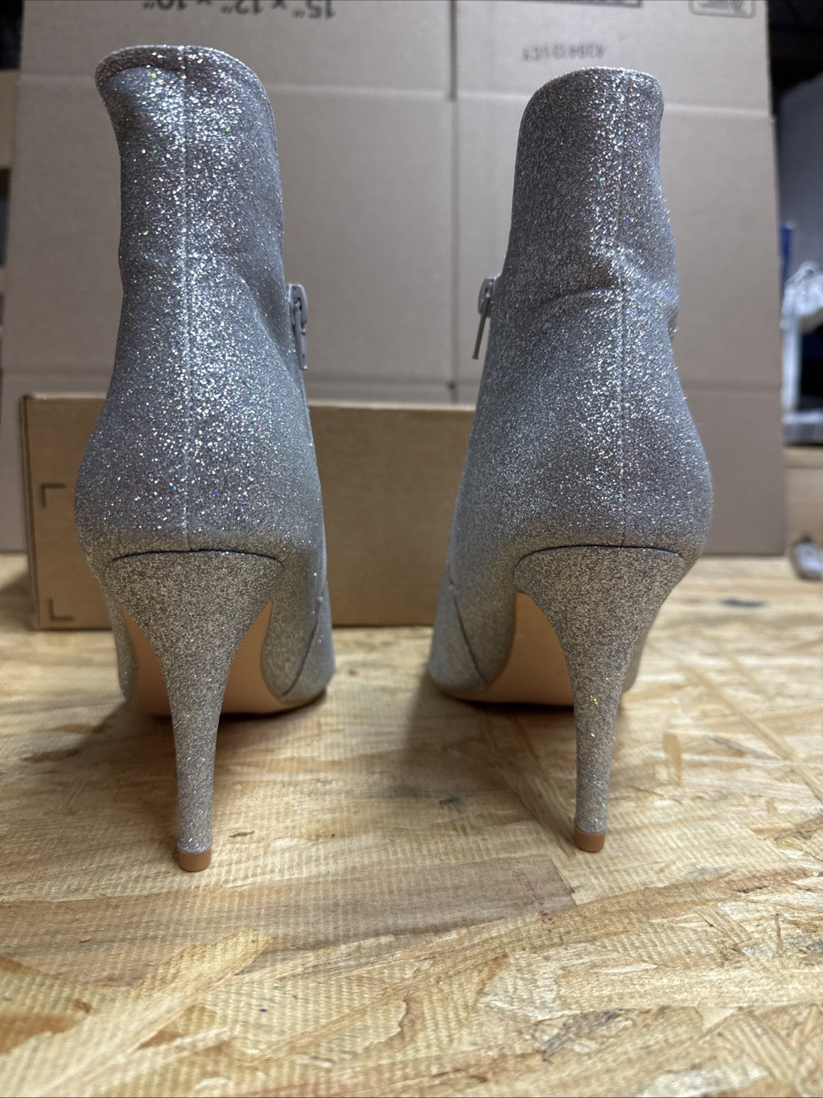 Allegra K Glitter Sparkle Stiletto Heel Zip Ankle Boots Sz 9