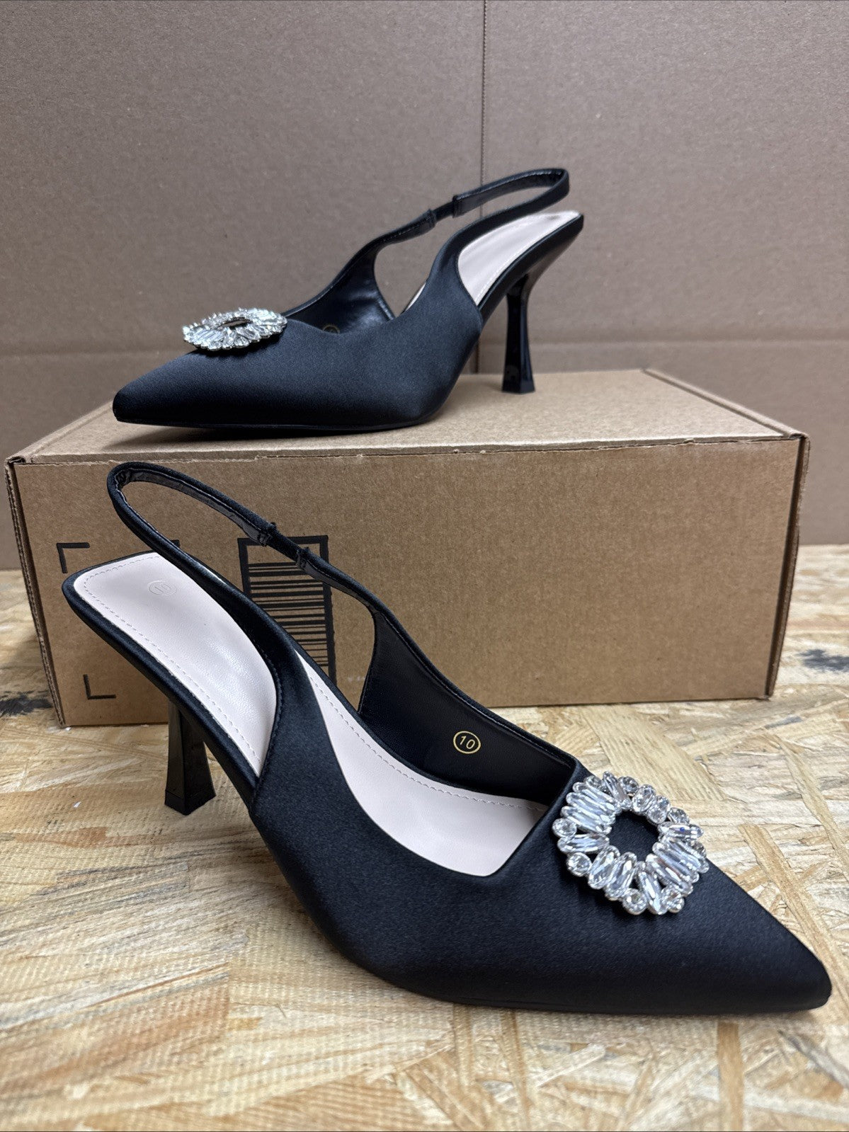 Sophisticated Black Heels with Crystal Embellishment Women’s Size 10