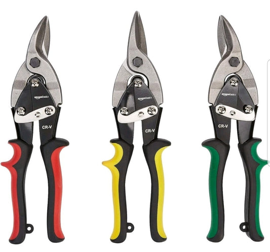 Amazon Basics 3-Piece Aviation Snip Set - Left, Right and 3-Piece, Silver