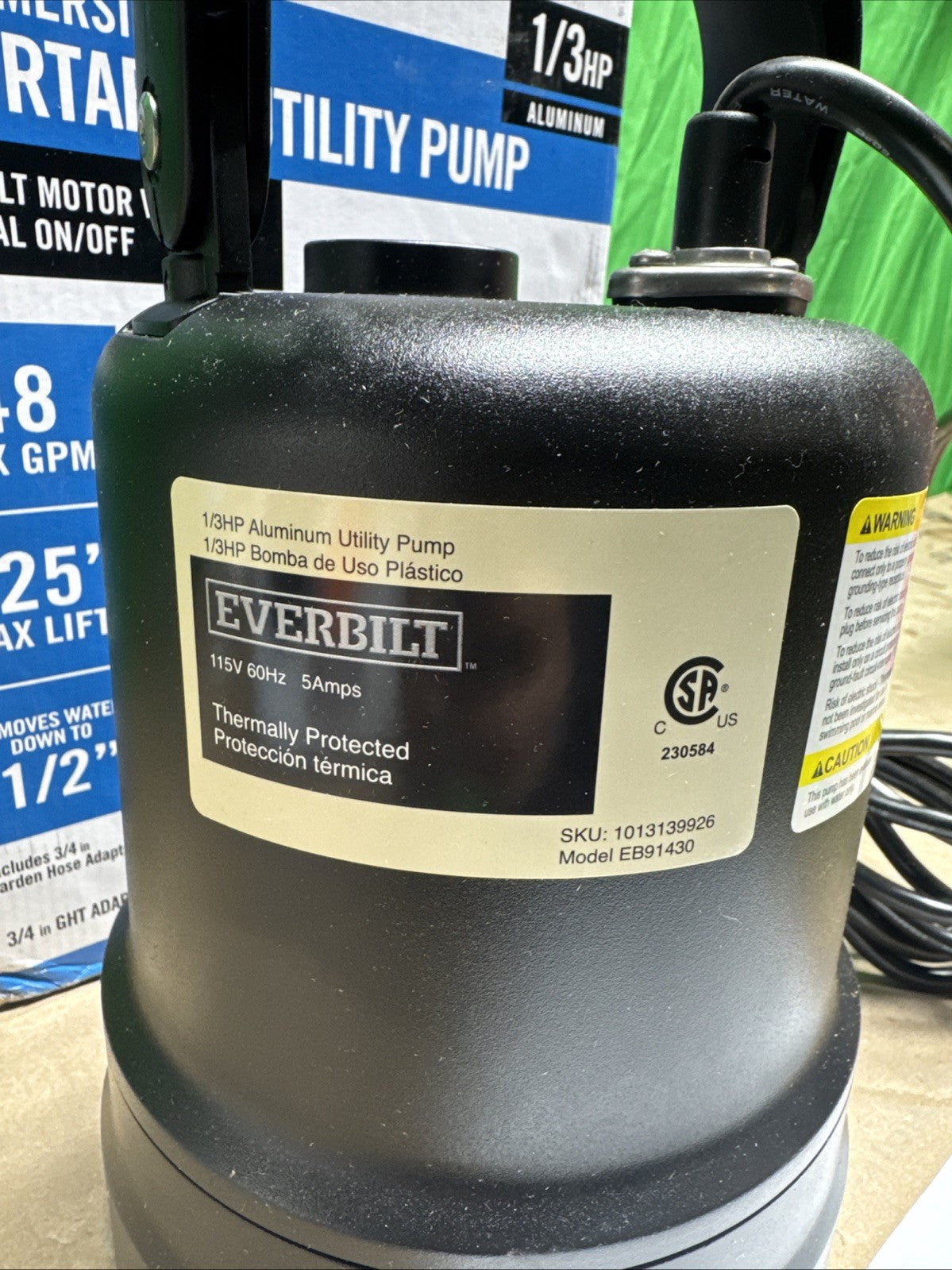 Everbilt 1/3 HP Submersible Aluminum Utility Pump.