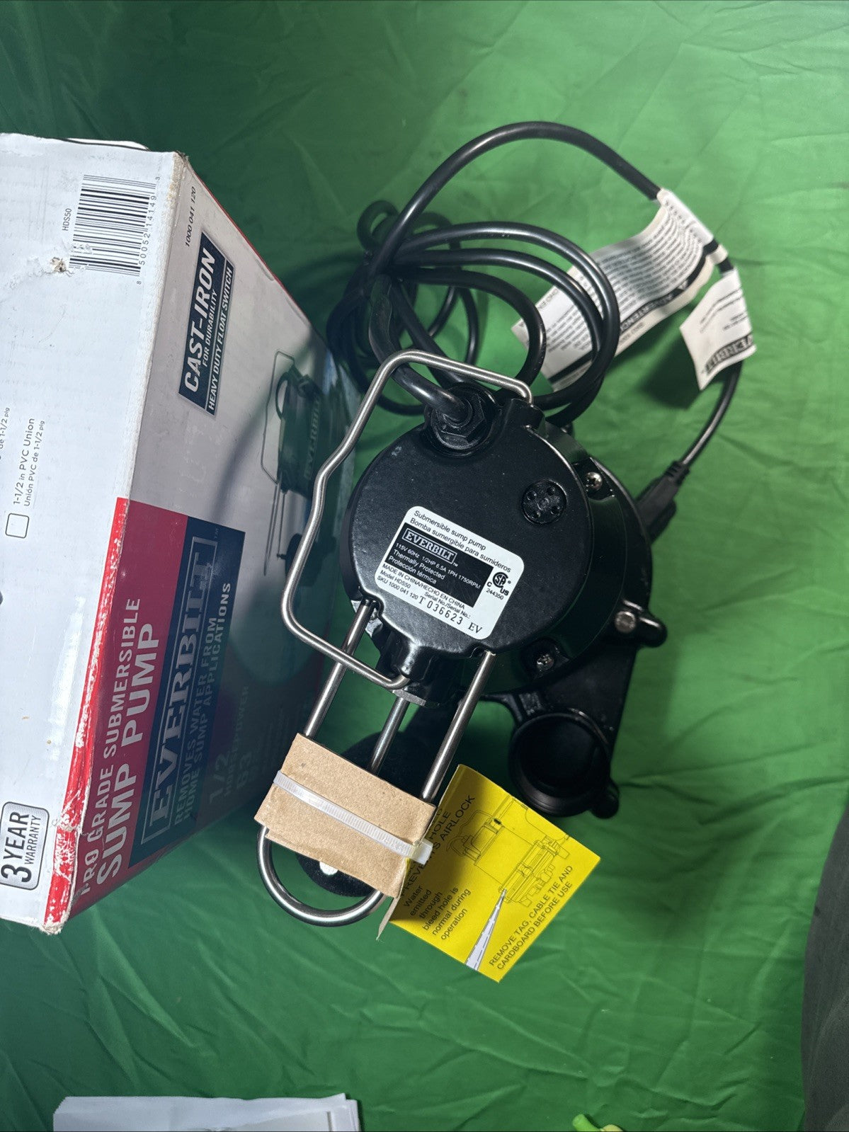 Everbilt 1/2 HP Cast Iron Sump Pump Model # HDS50 OPEN BOX