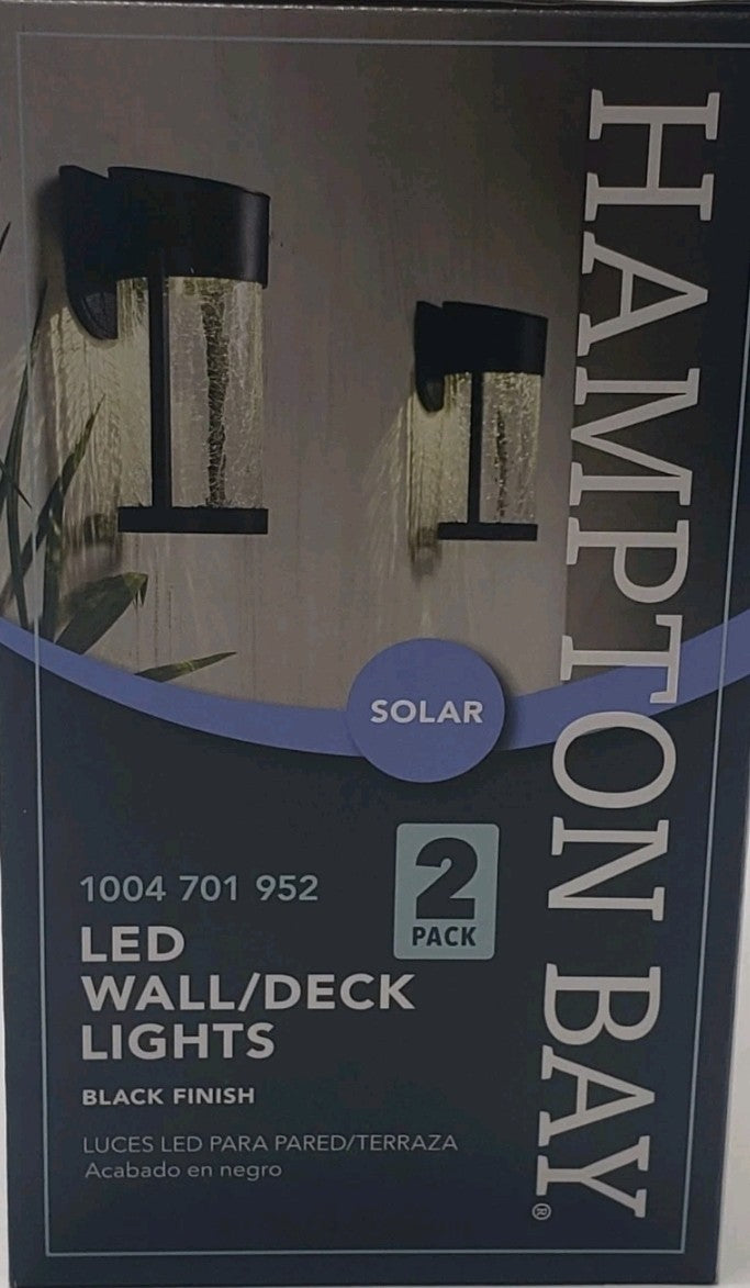 Hampton Bay Solar LED Wall/Deck Lights 1004 701 952 Black Finish 2-Pack