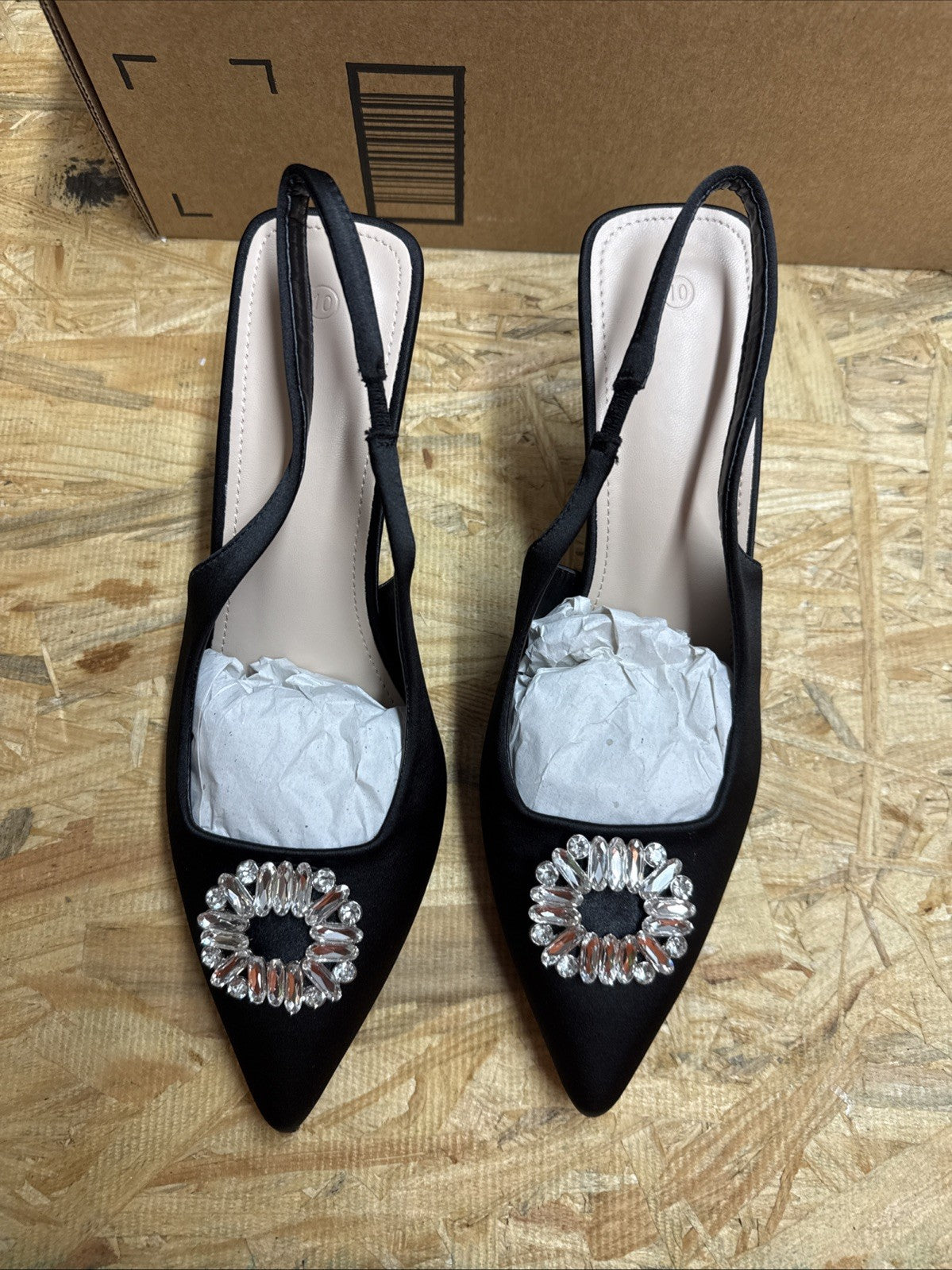 Sophisticated Black Heels with Crystal Embellishment Women’s Size 10