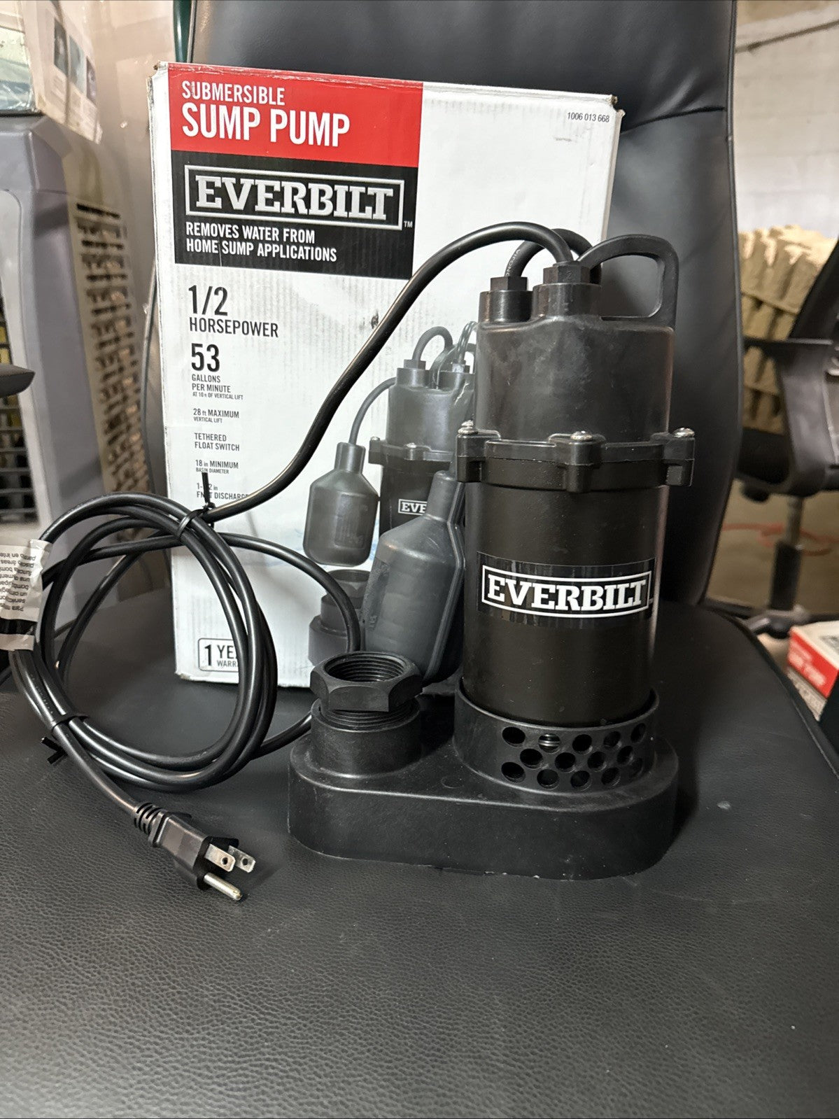 Everbilt 1/2 HP Corrosion Resistant Aluminum Sump Pump w/ Teather Float Switch