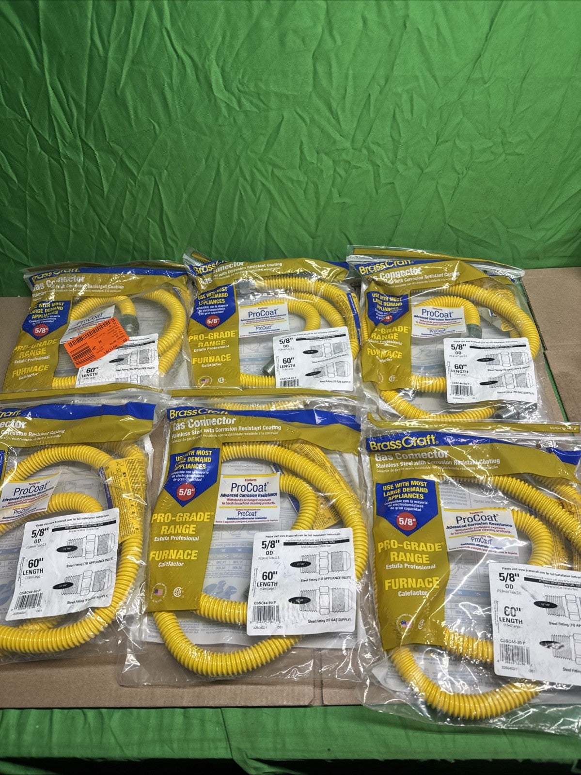 6PK BrassCraft Gas Connector 60" x 5/8" OD for Furnace & Large Demand Appliances