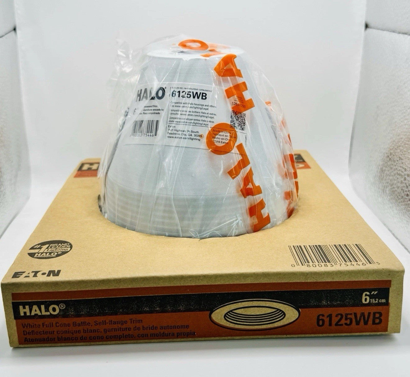 6pk HALO 6125WB 6-in Full Cone Matte White Recessed Coilex Baffle Light Trim-NEW