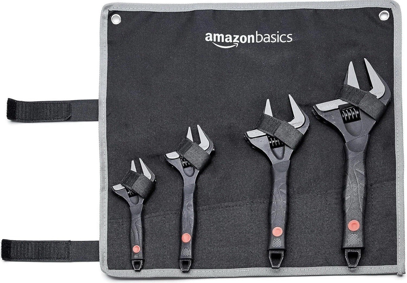 Soft Grip & Tapered Jaw Adjustable Wrenches - 4 Sizes for Comprehensive Use