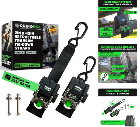 43in Durable Polyester Trailer Straps for Boats & Jet Skis - 2PK Stainless Steel