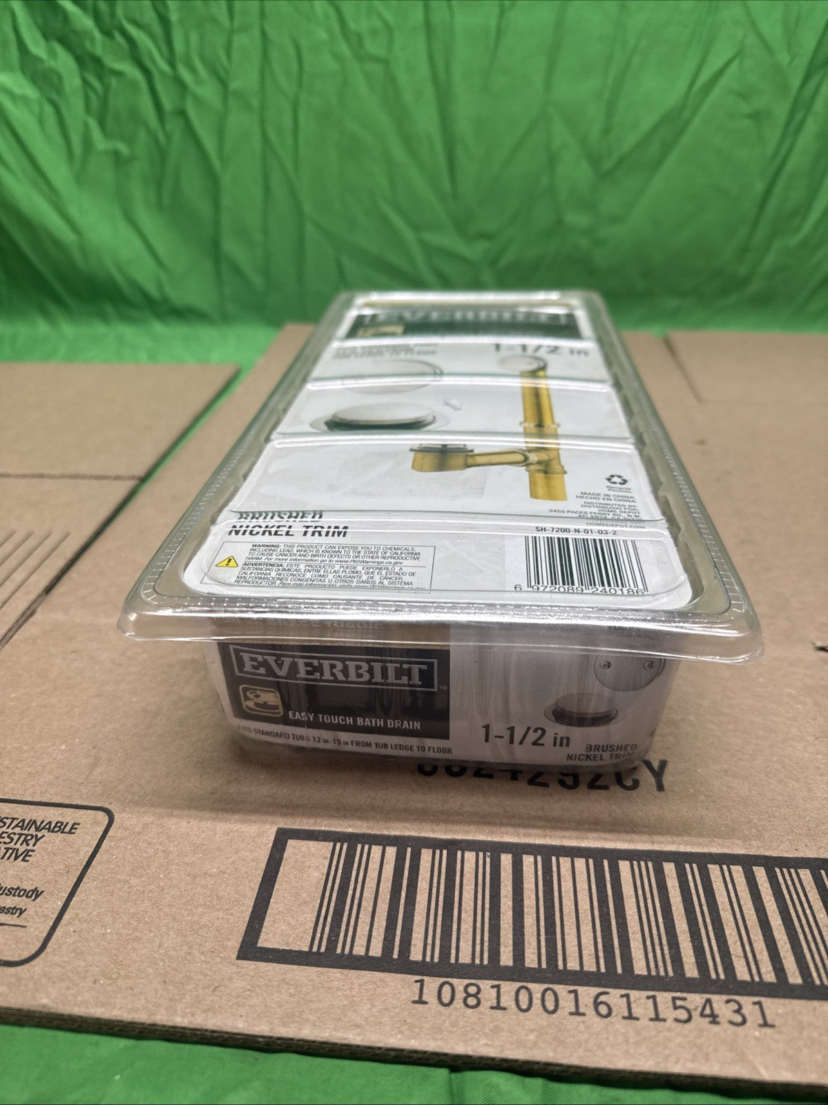 Everbilt Easy Touch 1-1/2” 20-Gauge Brass Pipe Waste & Overflow Drain in Nickel