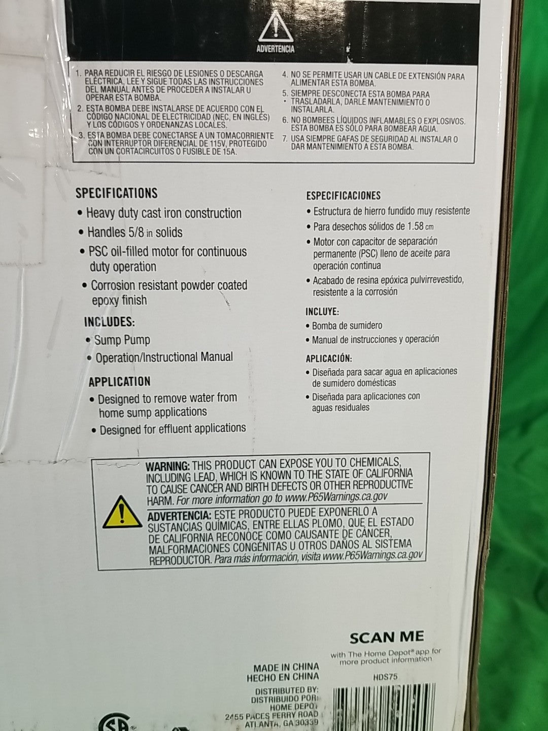 Everbilt 3/4HP Cast-Iron Pro-Grade Submersible Sump Pump 1004 120 345 HDS75.