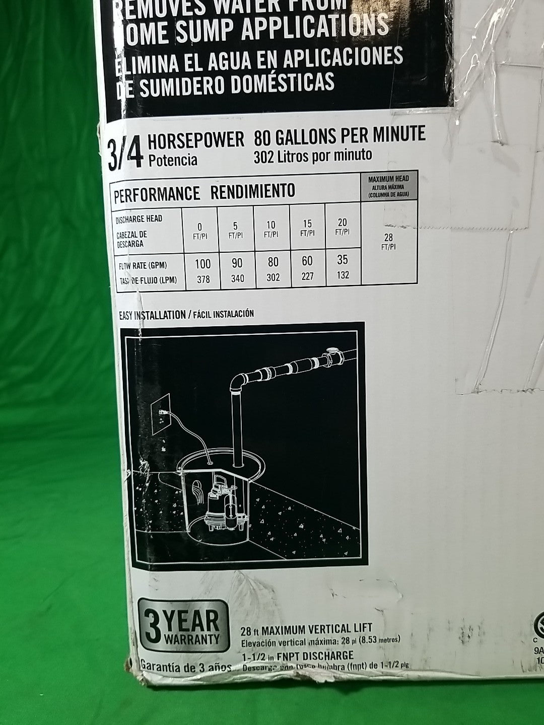 Everbilt 3/4HP Cast-Iron Pro-Grade Submersible Sump Pump 1004 120 345 HDS75.