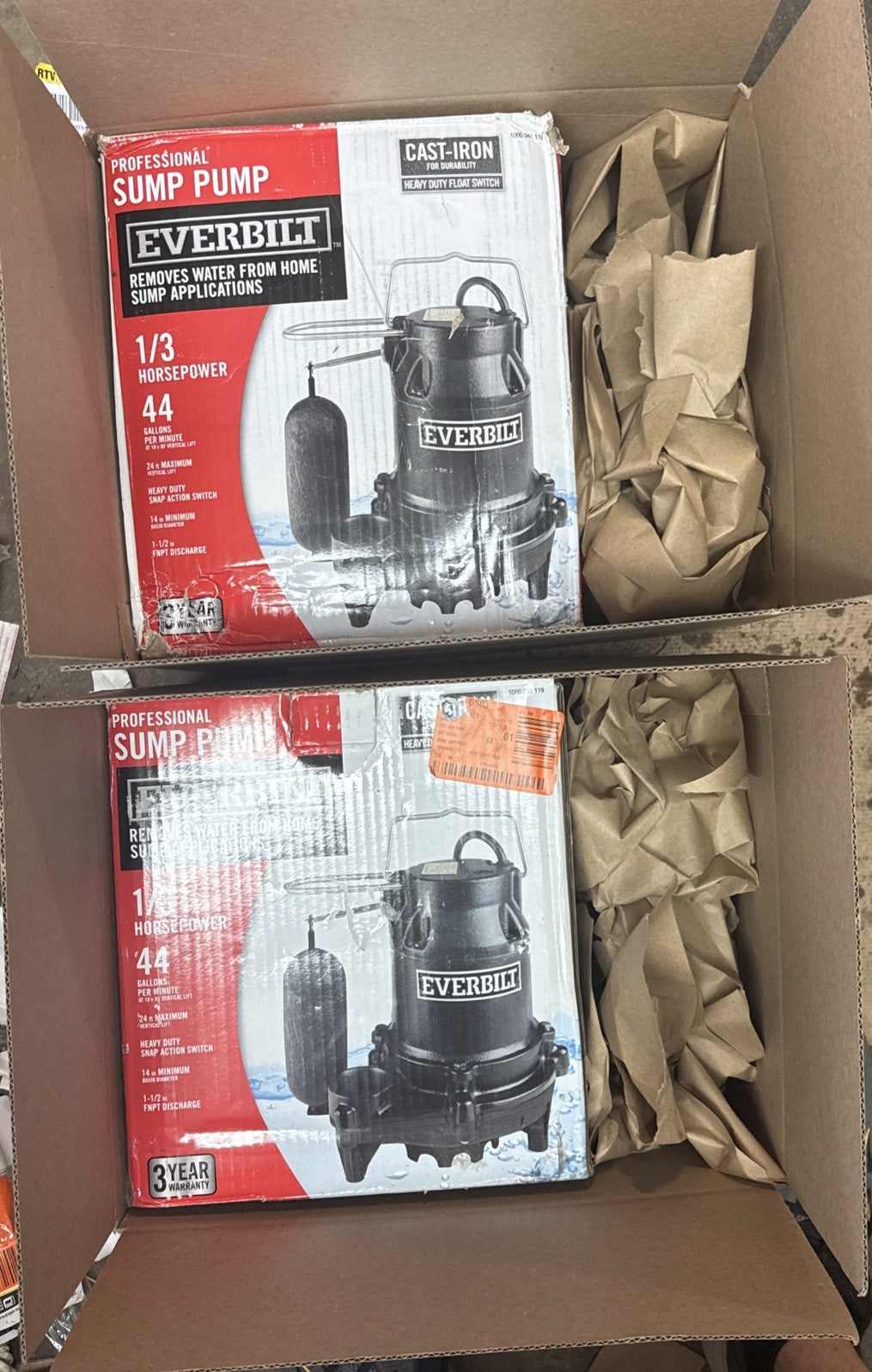 Everbilt 1/3 HP Cast Iron Submersible Sump Pump