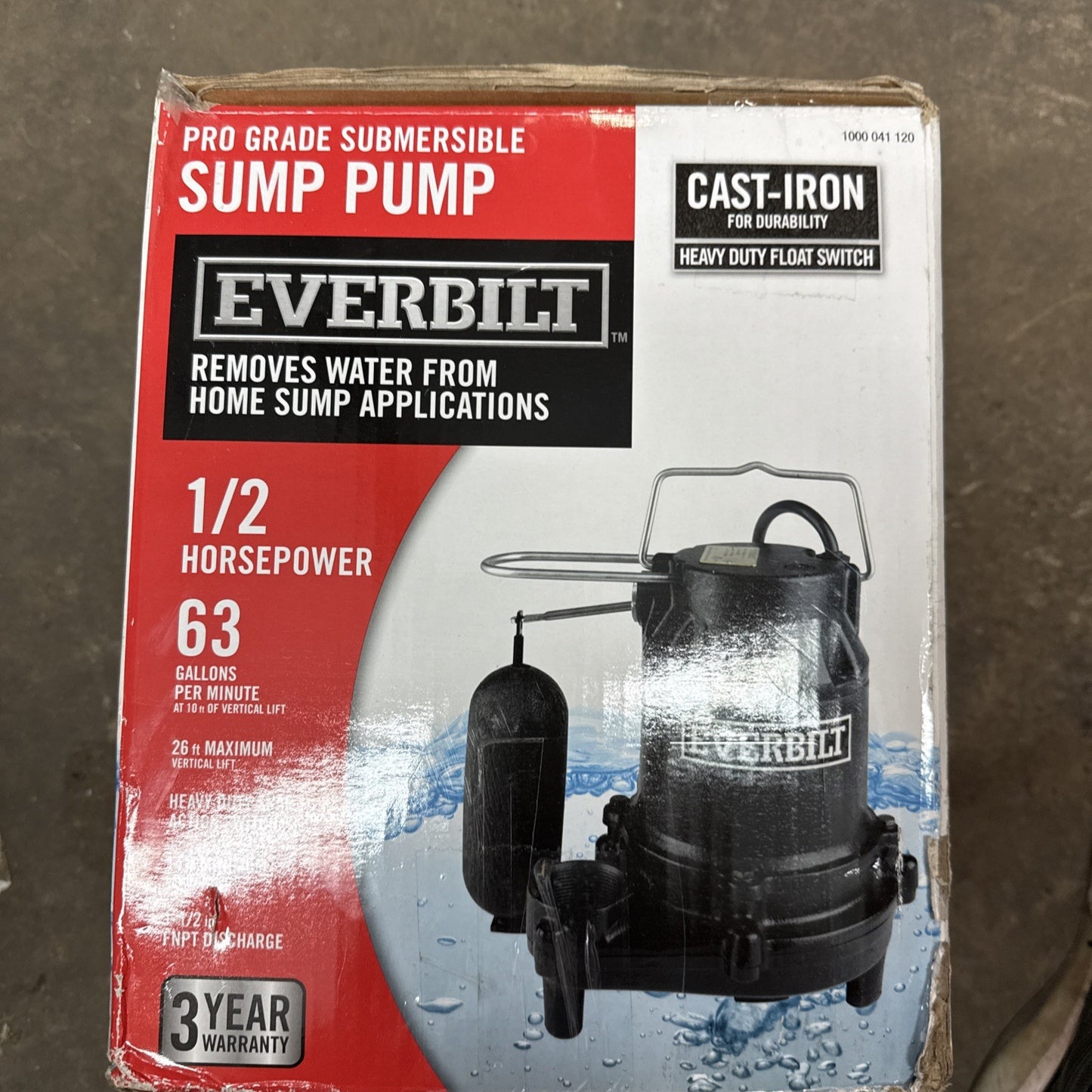Everbilt 1/2 HP Cast Iron Sump Pump Model # HDS50 NEW