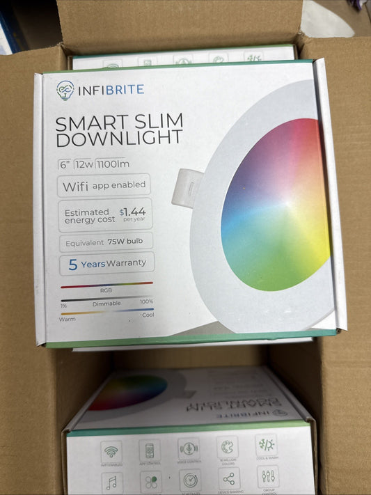 Infibrite 6 Inch WiFi Smart Slim DownLight LED 12W 1100LM, 6 PK NEW