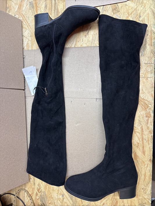 Shoe‘n Tale Women’s 8 thigh high chunky heel Rounded toe suede fall winter boots