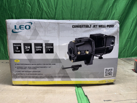 LEO3/4 HP 115/230-Volt Cast Iron Convertible Jet Pump NEW Open Box