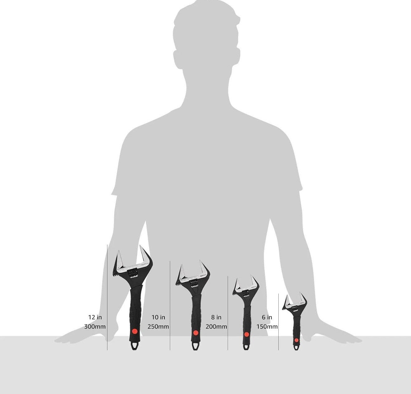 Soft Grip & Tapered Jaw Adjustable Wrenches - 4 Sizes for Comprehensive Use