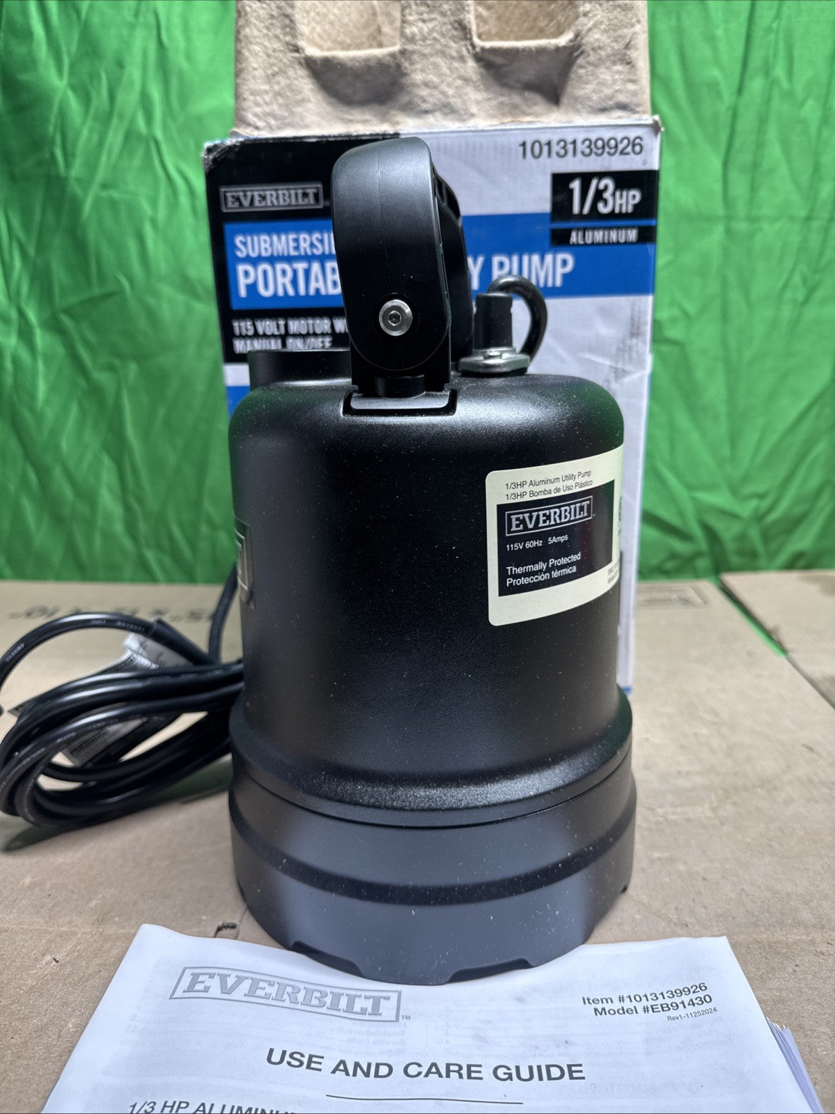 Everbilt 1/3 HP Submersible Aluminum Utility Pump.