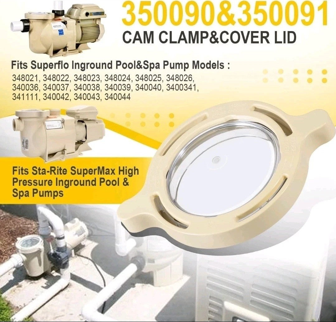 350090 Pool Pump Lid, 350091 Lid and cam and ramp clamp for Pentair SuperFlo
