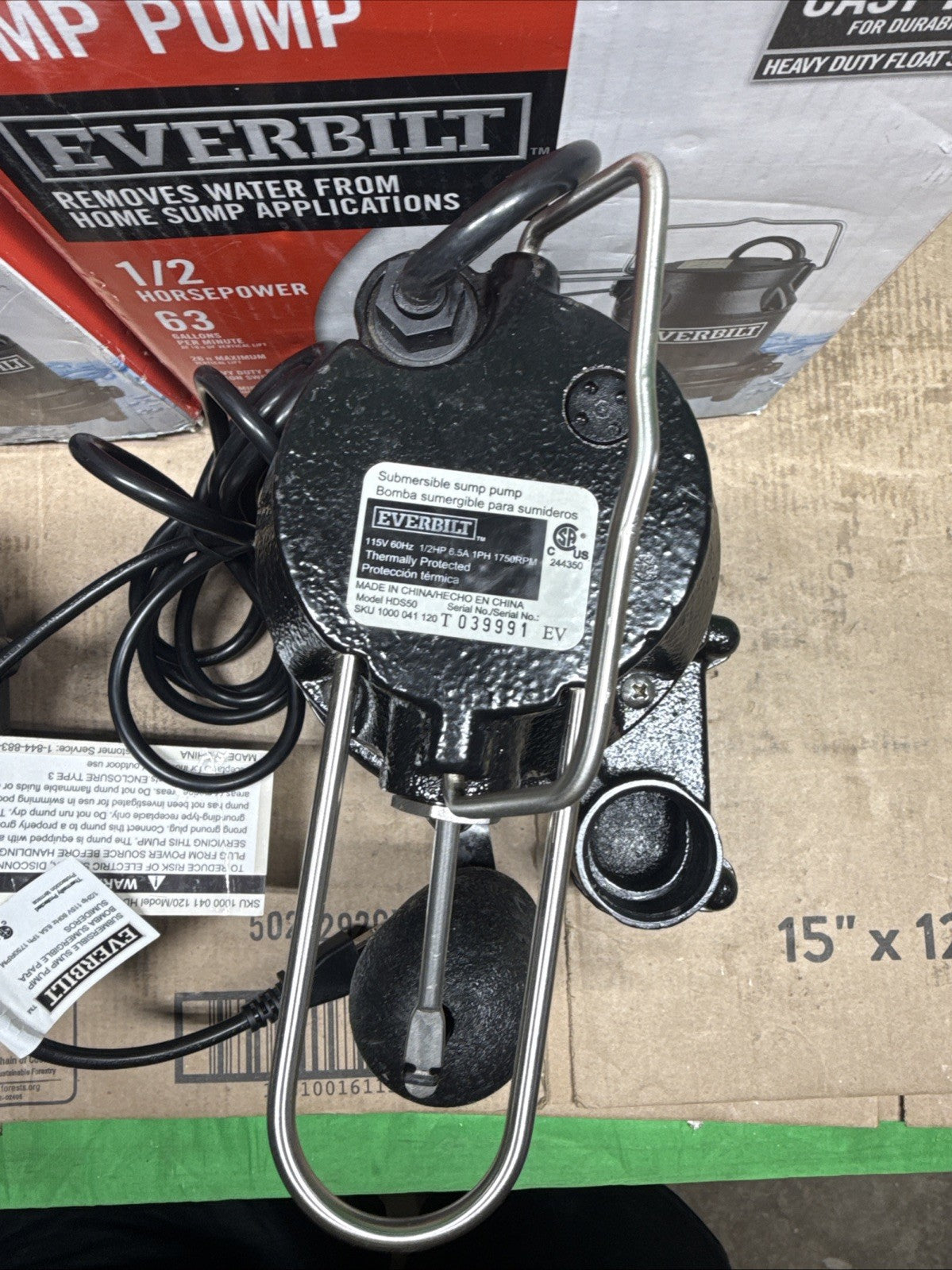 Everbilt 1/2 HP Cast Iron Sump Pump Model # HDS50 NOB