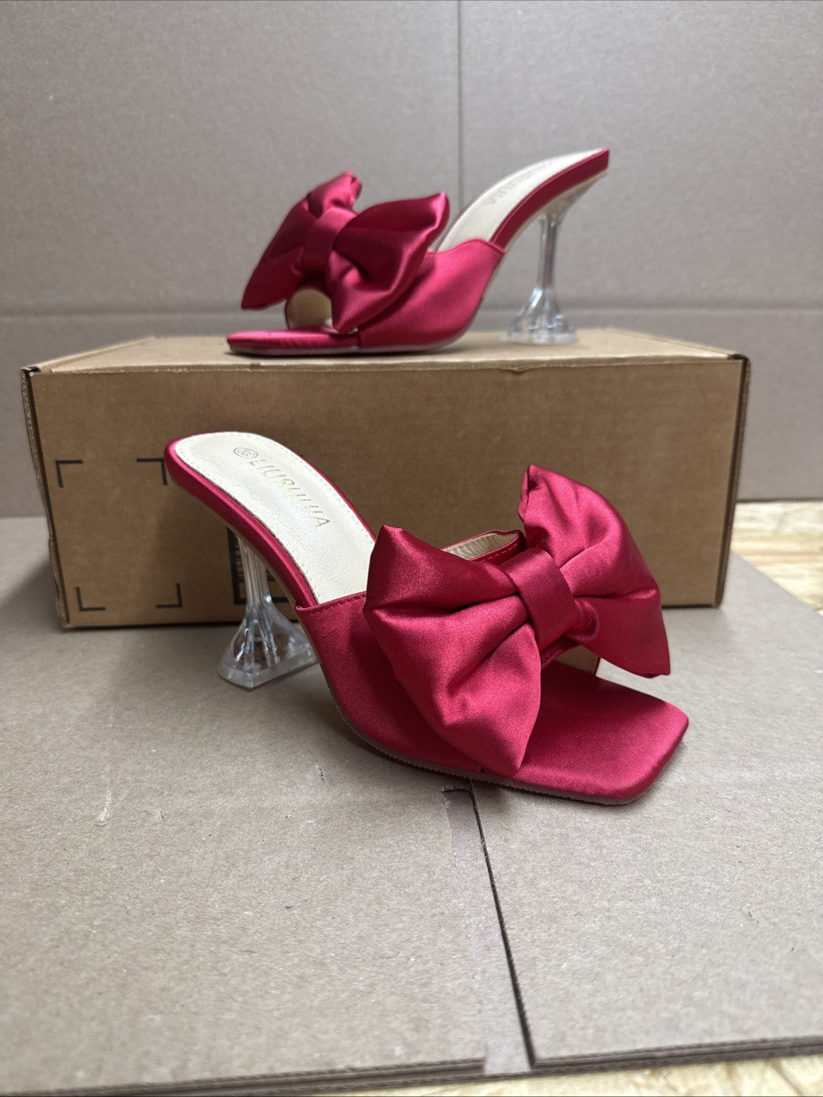 Liuruijia Women’s Size 7 bow high heels mules dress sandals slip on shoes