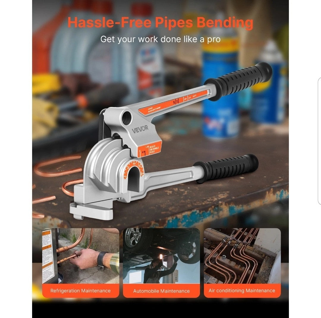 VEVOR 3 in 1 Lever Pipe Tube Bender for 1/4", 3/8", 1/2" O.D. 0-180° Bending