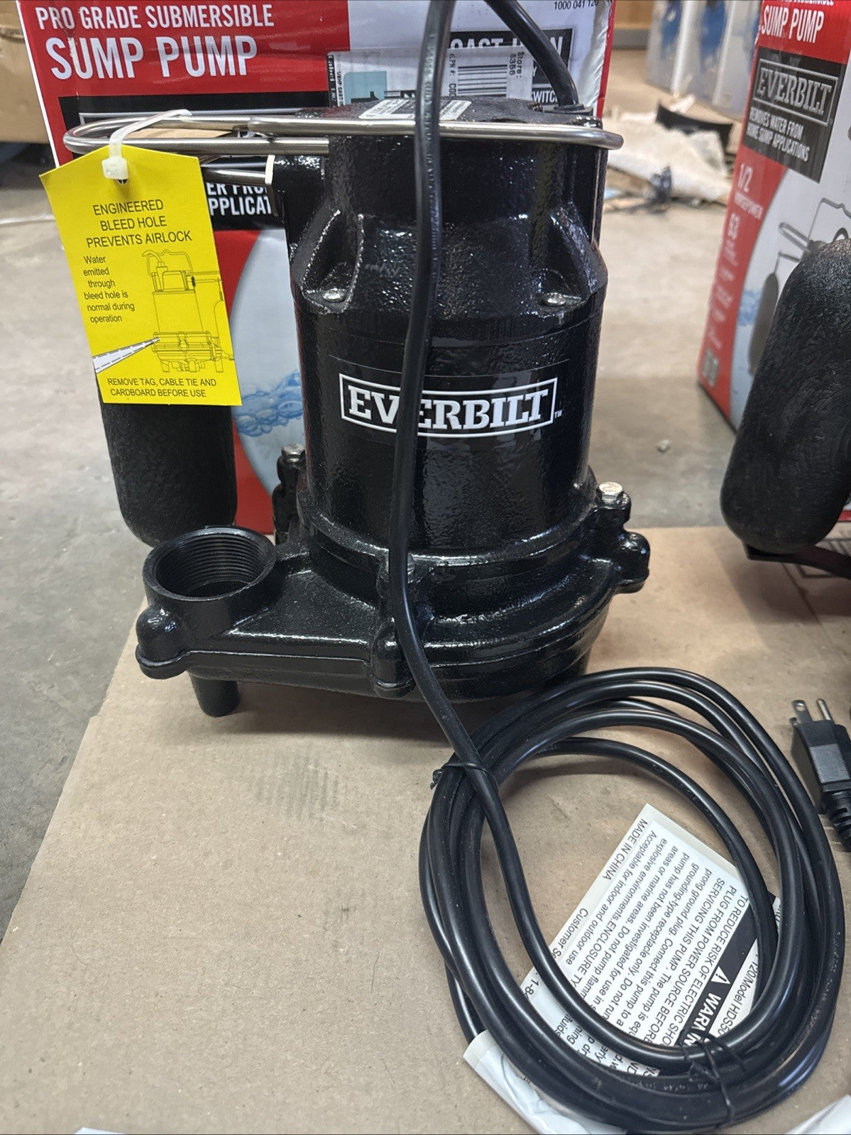 Everbilt 1/2 HP Cast Iron Sump Pump Model # HDS50 OPEN BOX