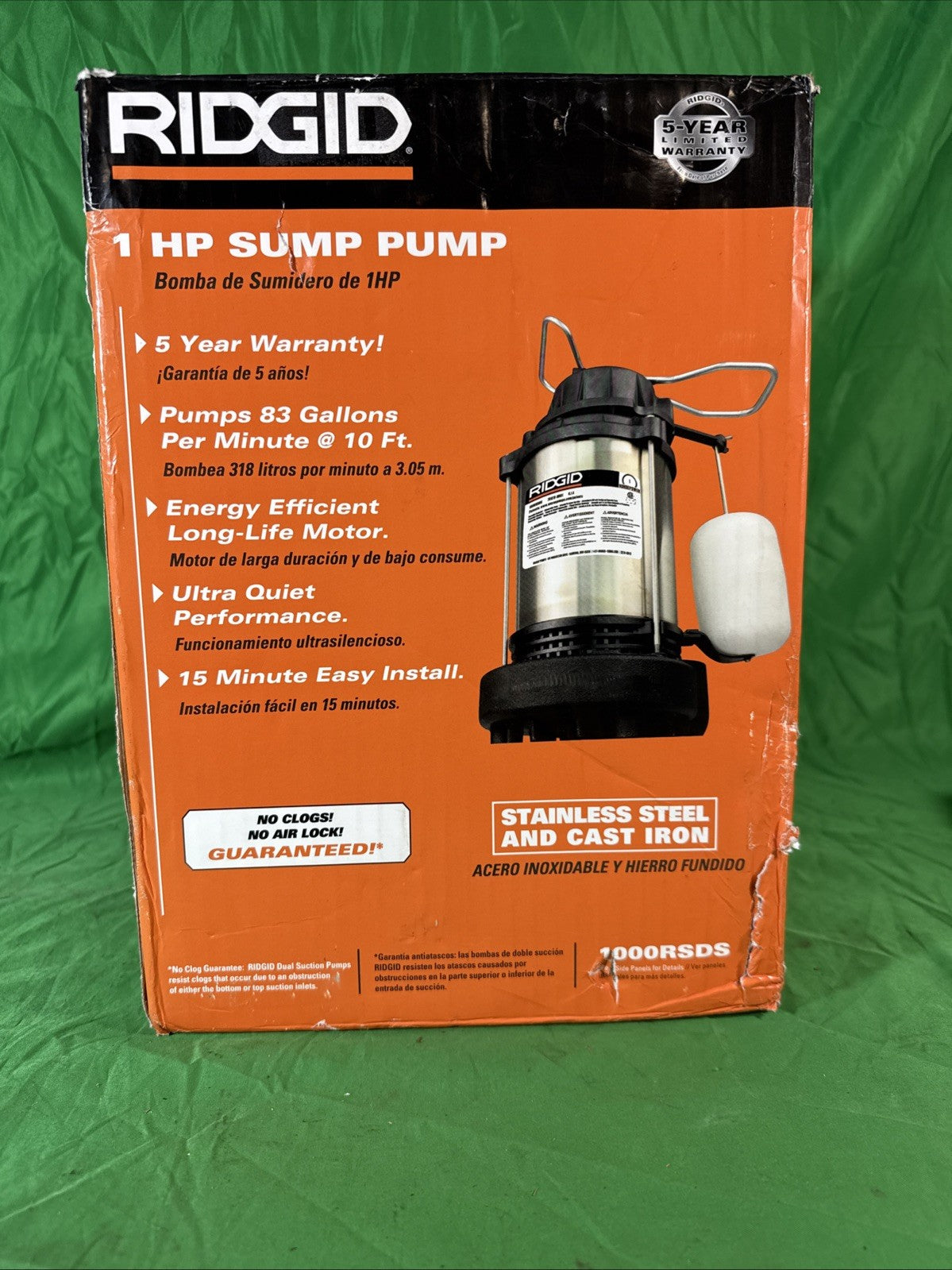 New RIDGID 1 HP Stainless Steel Dual Suction Sump Pump NEW OPEN BOX