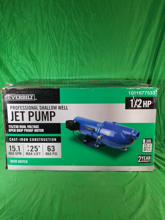 Everbilt Shallow Well Jet Pump Cast Iron 1/2HP HDSWJ5, Used Or For Parts Only