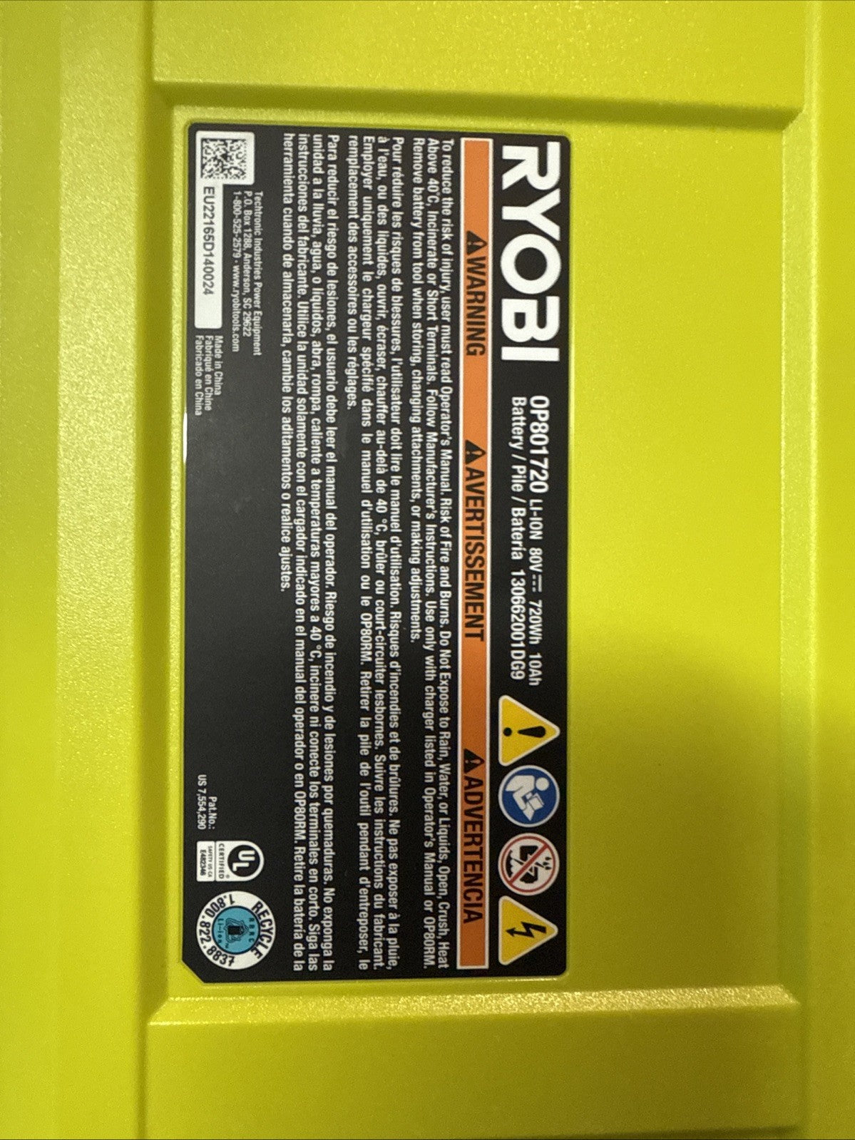 RYOBI 80V Battery 10 Ah Lithium-Ion Zero Turn Mower Battery (OP801720) OPEN BOX*