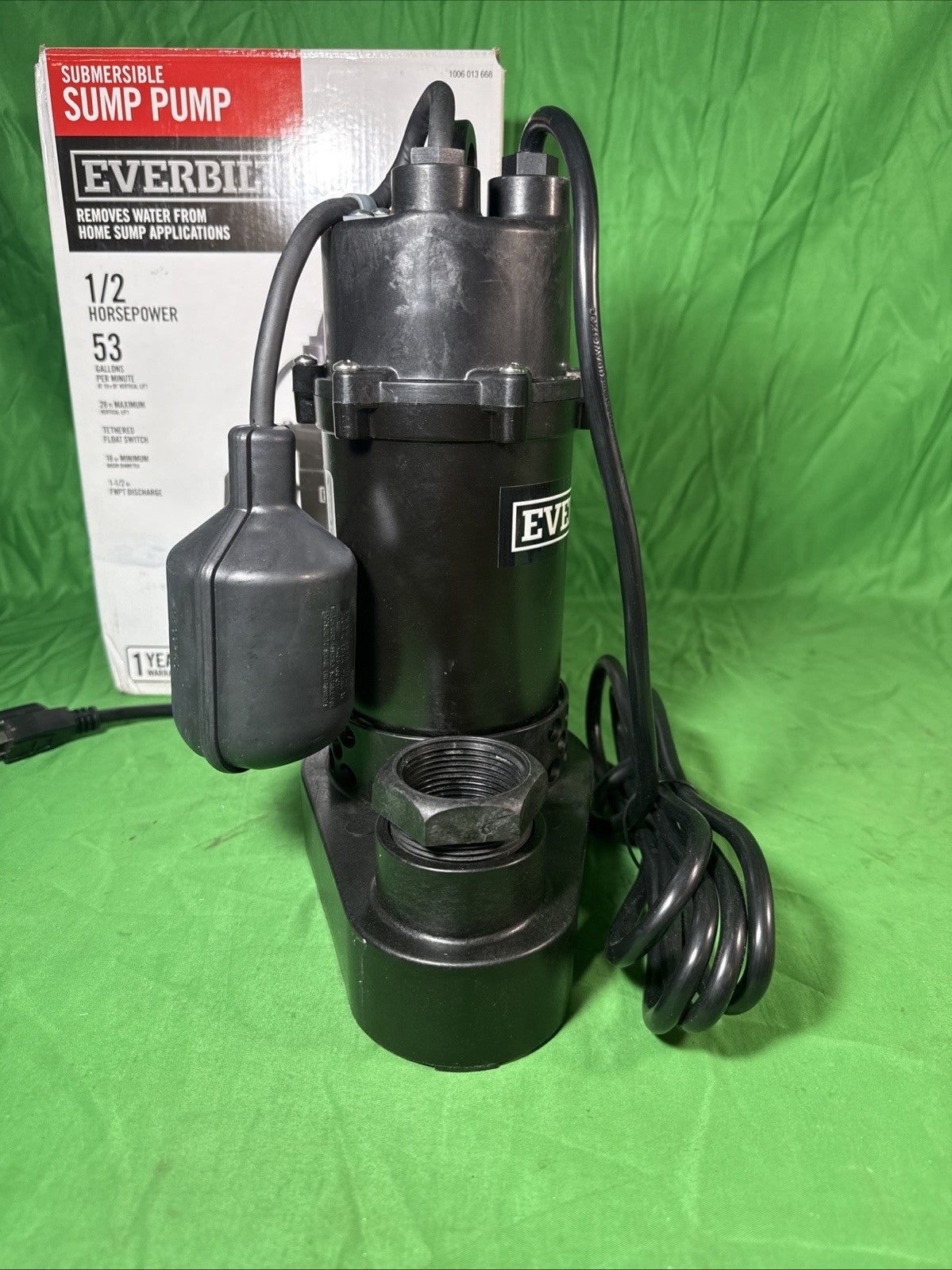 Everbilt HDSP50W 1/2 HP Submersible Aluminum Sump Pump with Tethered Switch