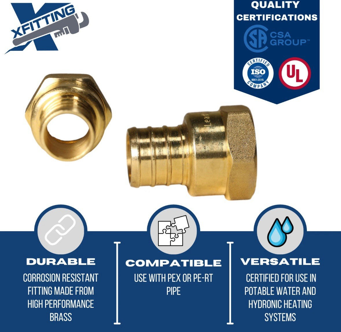 50 Pack 3/4" Pex B X 1/2" Female NPT Threaded Adapter Brass Crimp Fittings
