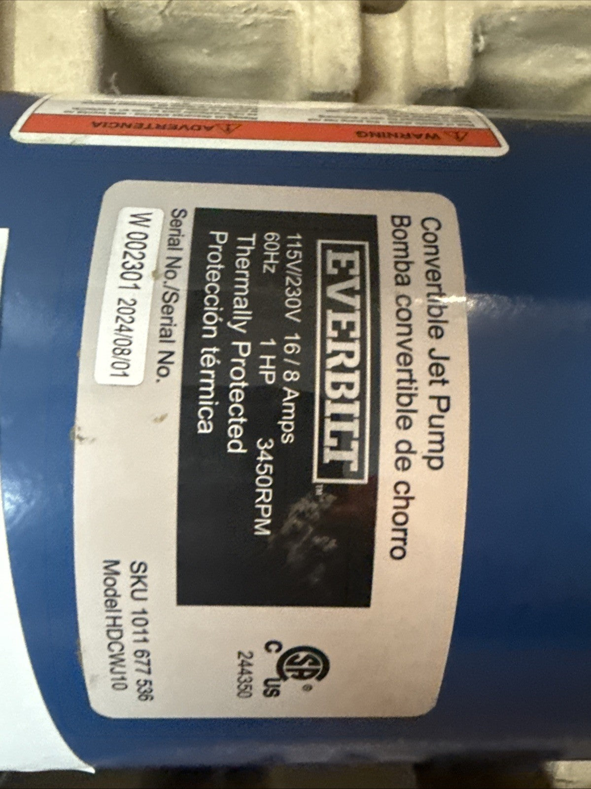 Everbilt 1 HP Professional Convertible Jet Pump *for Parts* Read Description*