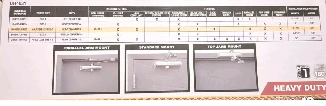 Universal Hardware Aluminum Finish Commercial Door Closer Heavy Duty UH4031 NEW