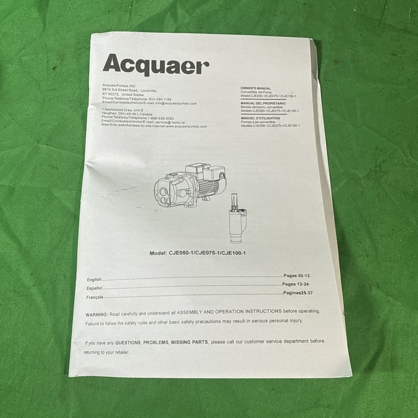 1/2 HP 115/230V Cast Iron Convertible Jet Pump Built-in Thermal Overload Protect