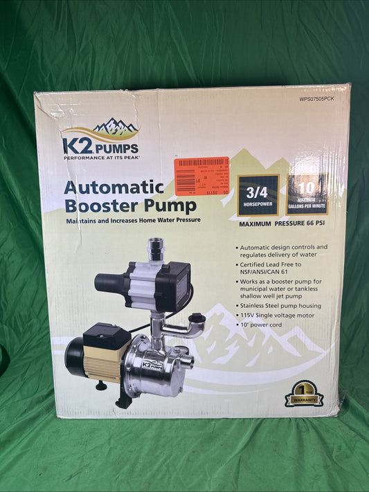 K2 Pumps Automatic Booster Pump 3/4 Hp Lead Free Stainless Steel 115V