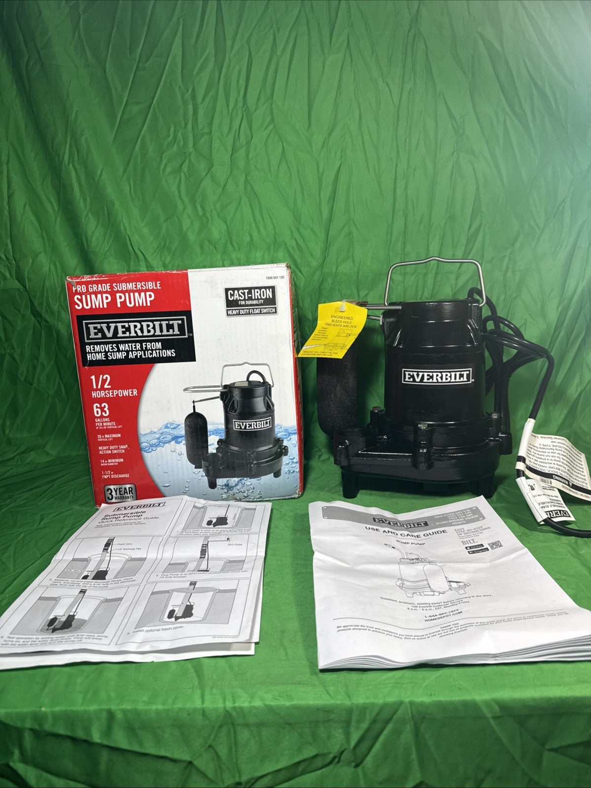 Everbilt 1/2 HP Cast Iron Sump Pump Model # HDS50 OPEN BOX