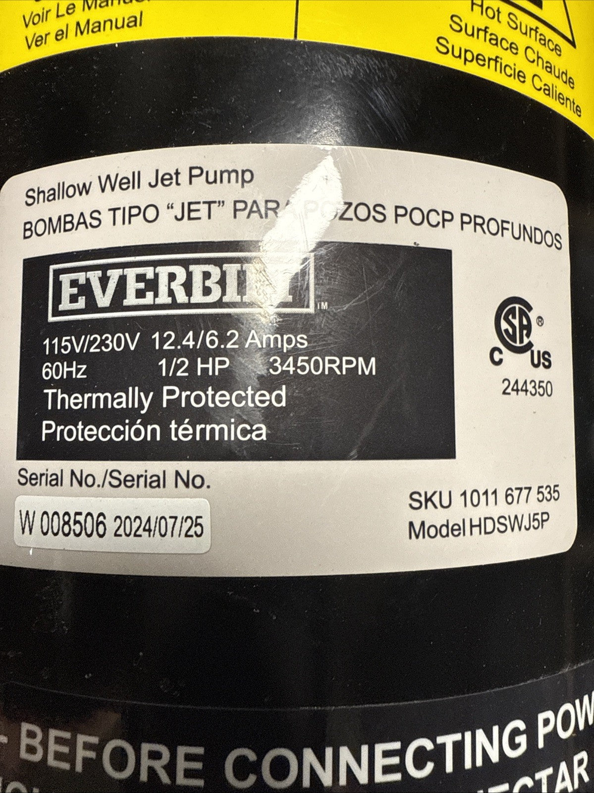 Everbilt 1/2 HP Shallow Well Jet Pump 1011677535.  **Read  Description***