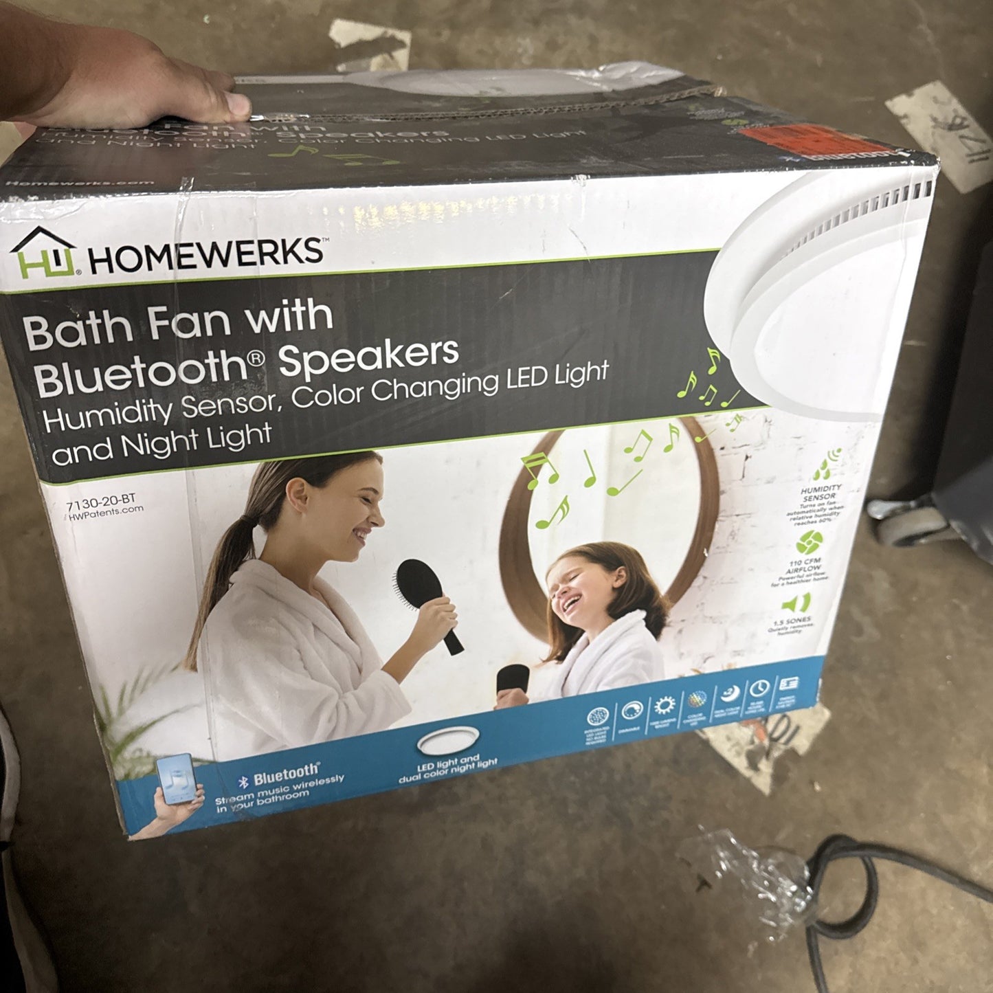 Homewerks 7130-20-BT White Ceiling Mount Bathroom Exhaust Fan w/ Humidity Sensor
