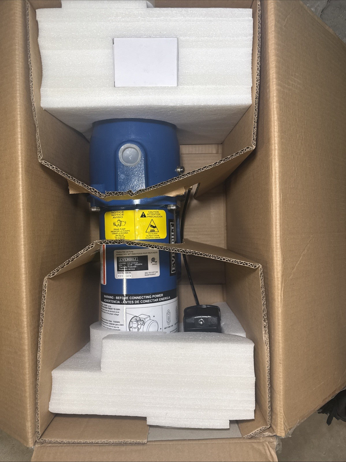 Brand New Everbilt 3/4 HP Cast Iron Shallow Well Jet Pump HDSWJ7