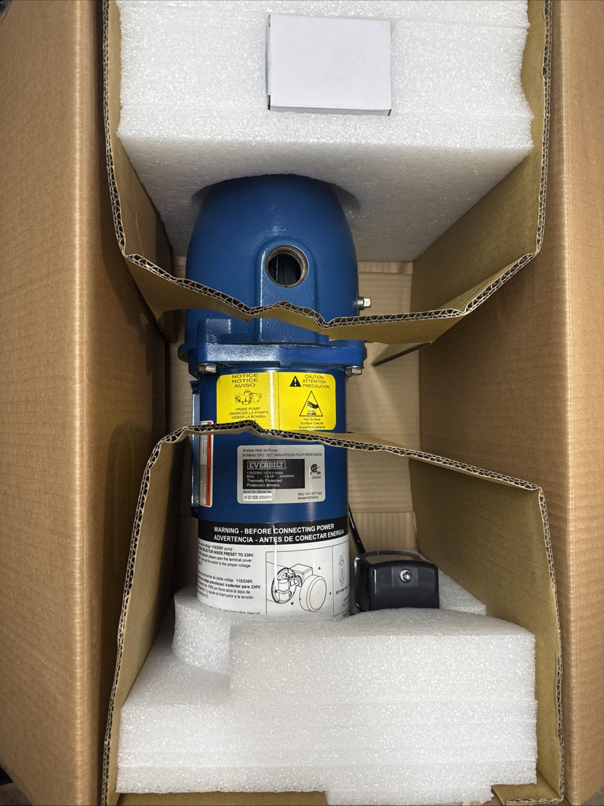 Everbilt Shallow Well Jet Pump Cast Iron 1/2HP HDSWJ5 (Used Read Description)*