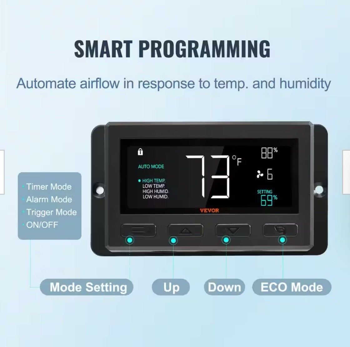 VEVOR Shutter Exhaust Fan Shop Exhaust Fan 10'' Remote Control Wall-mount Attic