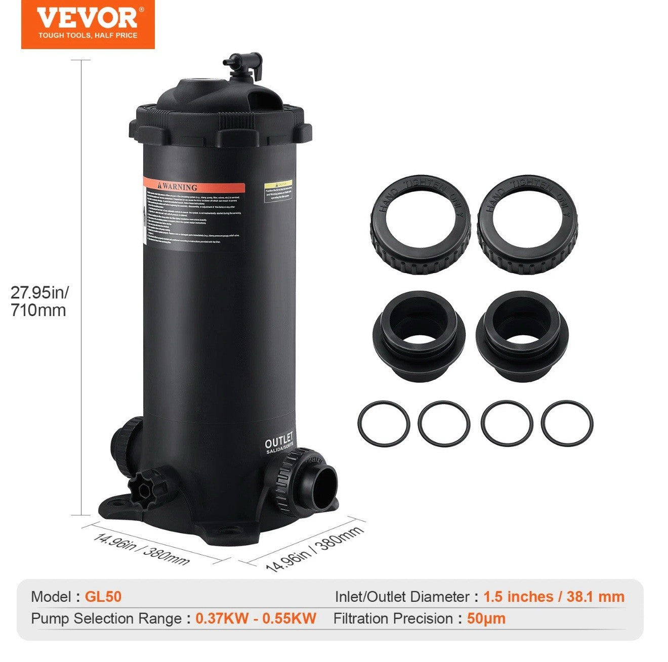 VEVOR Pool Cartridge Filter In/Above Ground Swimming Pool Filtration GL-50